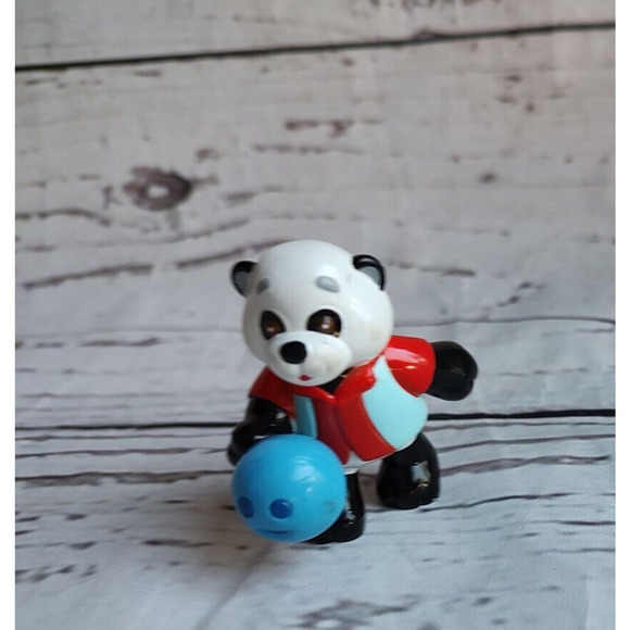 Ganz Webkinz Figurine Plastic Panda Bear Blue Bowling Ball Brown Teal Shirt - Picture 1 of 5